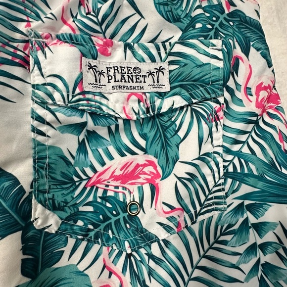 Free Planet Green and Pink Leaf Swim Flamingo Trunks - Picture 9 of 11